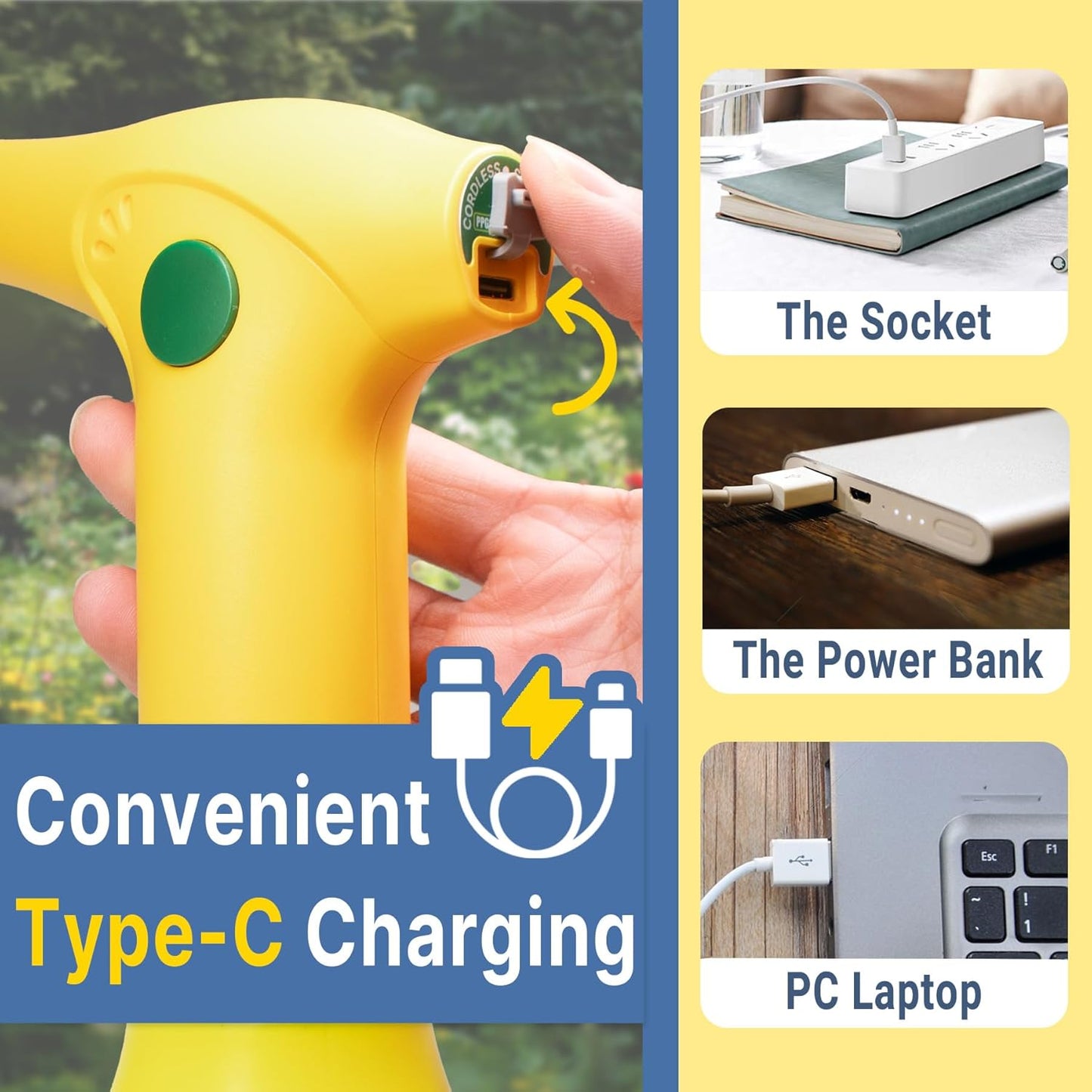 T TOVIA: Garden Sprayer 1 Liter Battery Spray Bottle Powered Electric, Rechargeable, Portable Garden ， Plant Mister Spray Bottle ， Outdoor and Indoor Plants,Cleans and Gardens, Handheld Powered