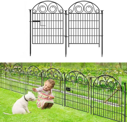 Tall Garden Animal Barrier Fencing with Gate, 32 Inch(H) 2 Panels Total Length 4.4 Ft Outdoor Dog Fence, Decorative Fence for Garden │Patented