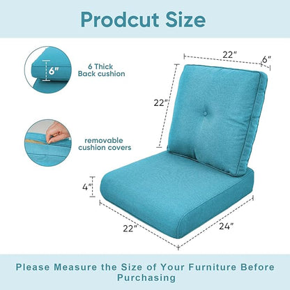 Outdoor Chair Cushions for Patio Furniture - 1 Pack Outside High Back Thick Water-Resistant Cushion 22x24 with Zipper Cover for Wicker Glider Rocking Chairs Loveseat Couch – Teal/Buckle