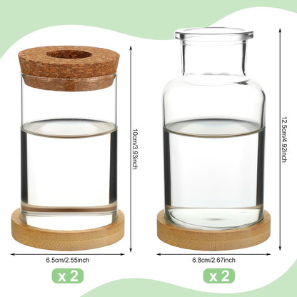 Layhit 4 Pcs Plants Propagation Stations vases Glass Planters with Wooden Lid and Bamboo Stand for Hydroponic Plants Gardening Gifts for Women Mom Home Office Tabletop Decoration(Wide Mouth Style)