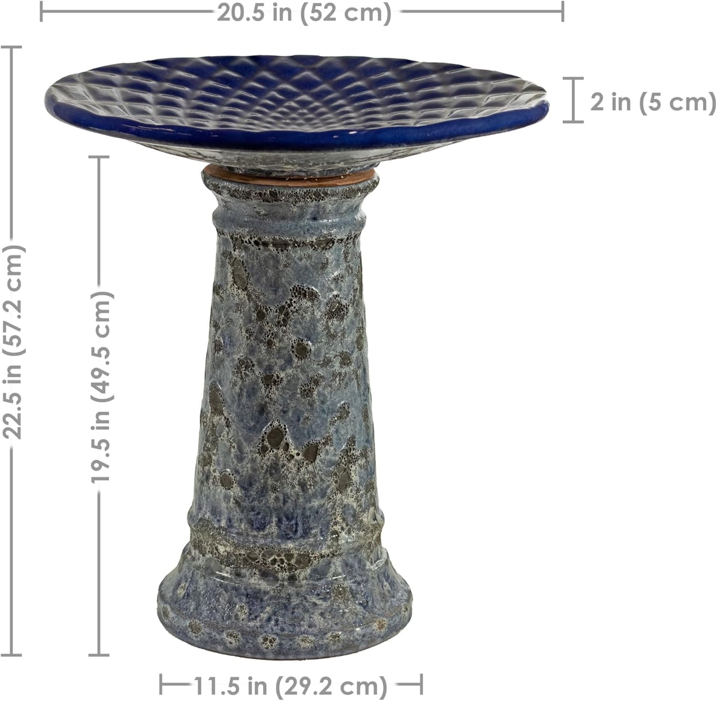 Sunnydaze Rennes Outdoor Ceramic Bird Bath - 22.5" H - UV- and Frost-Resistant - Glazed Bowl with Blue Lava Finish