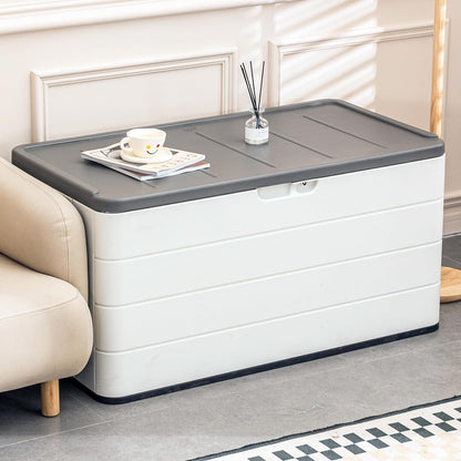 100 Gallon Outdoor Storage Box Waterproof Lockable Resin Deck Box Large, Patio Storage Bin for Pool Accessories Cushion Furniture, Garden Tools, UV-Resistant Outside Delivery Black&White