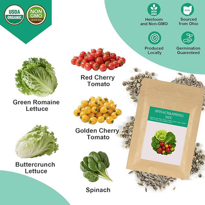 Spinach & Spring Mix Seed Pod Kit for AeroGarden, Ahopegarden, MUFGA with Red Cherry/Golden Cherry Tomato, Buttercrunch Lettuce, Green Romaine Lettuce and Spinach - Compatible with All Garden(7-Pod)