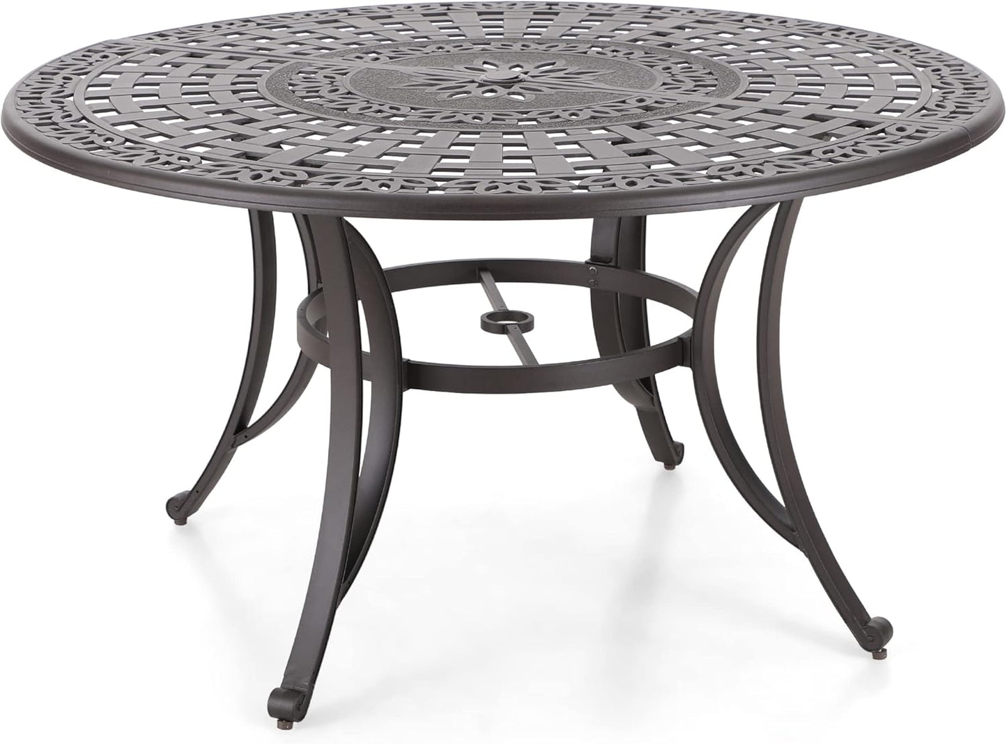 Sophia & William Outdoor Dining Table 6-Person Round Cast Aluminium, Patio Bistro Table with 2.2" Umbrella Hole for Porch Backyard, Bronze