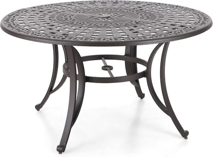 Sophia & William Outdoor Dining Table 6-Person Round Cast Aluminium, Patio Bistro Table with 2.2" Umbrella Hole for Porch Backyard, Bronze