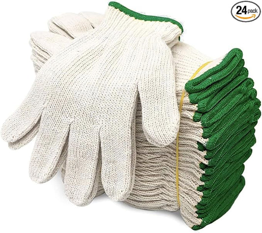 Evridwear Cotton Polyester String Knit Shell Safety Protection Work Gloves for Painter Mechanic Industrial Warehouse Gardening Construction Men & Women 12 Pairs, no Dots, XLarge Size
