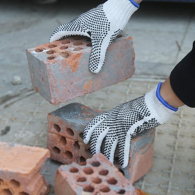 Evridwear Cotton Polyester String Knit Shell Safety Protection Work Gloves for Painter Mechanic Industrial Warehouse Gardening Construction Men One Case (12 PairsX16) With Two Side dots, L Size