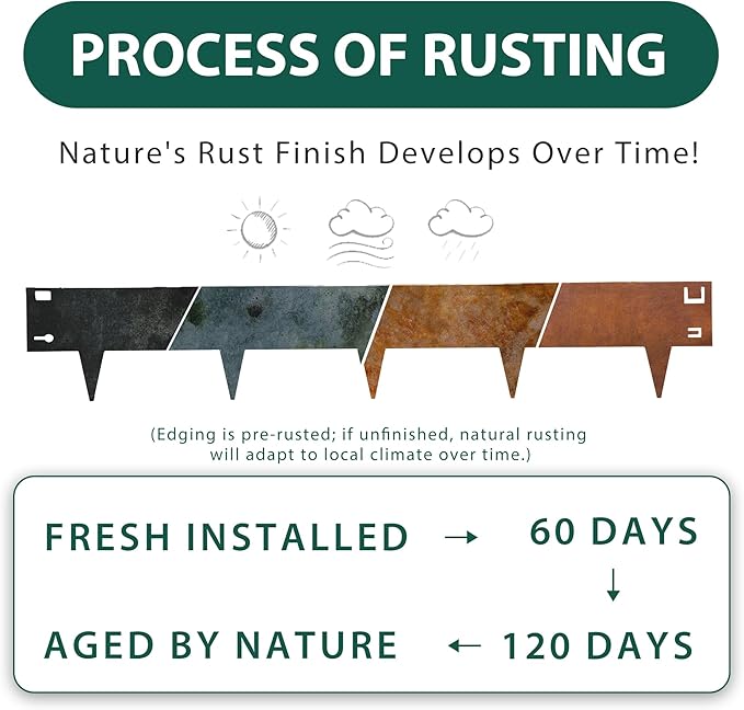 Corten Steel Rust Landscape Edging Border, 5 Pack 42”L x 7”H Weather Resistant Bendable Metal Garden Lawn Edging for Landscaping, Yard Pathway (16.5 Ft Total)