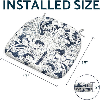 Indoor/Outdoor Chair Cushions 16x17 Inch, Patio Chair Cushions with Ties, All Weather Seat Cushions for Patio Furniture Home Garden Chair Use, Set of 4,Damask Lapis