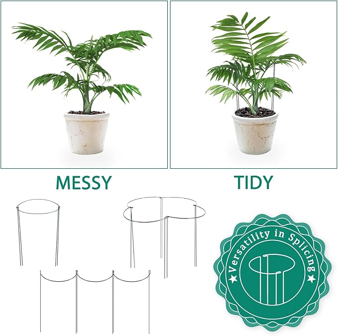 16 Pack 24 inch Plant Support Stakes, Half Round Peony Cage and Support, Adjustable Plant Support Stand with Clips & Twist Tie Garden Stakes for Indoor Outdoor, Heavy Duty Plant Support Ring