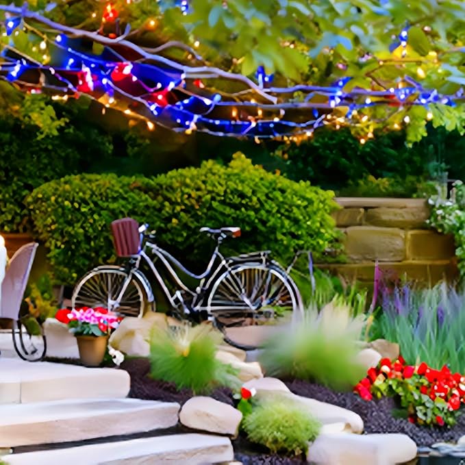 LUCKY SHINE 100 LED Red White and Blue Lights, US Flag Decorative Lighting String 35 FT, for Indoor Outdoor Party, 4th of July, Memorial Day, Christmas, Patio.