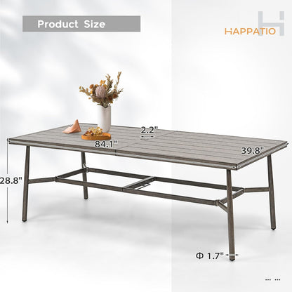 HAPPATIO Patio Table for 8, Large Modern Rectangle Outdoor Dining Table with Umbrella Hole and Adjustable Feet, All Weather Aluminum Patio Table for Garden, Backyard and Poolside, Grey