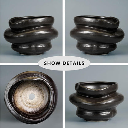 Ceramic Pots for Plants 11 Inch - Bonsai Flower Pots for Indoor Plants with Drainage Hole, Decorative Outdoor Pot for Plant, Gift for Men Women, Black