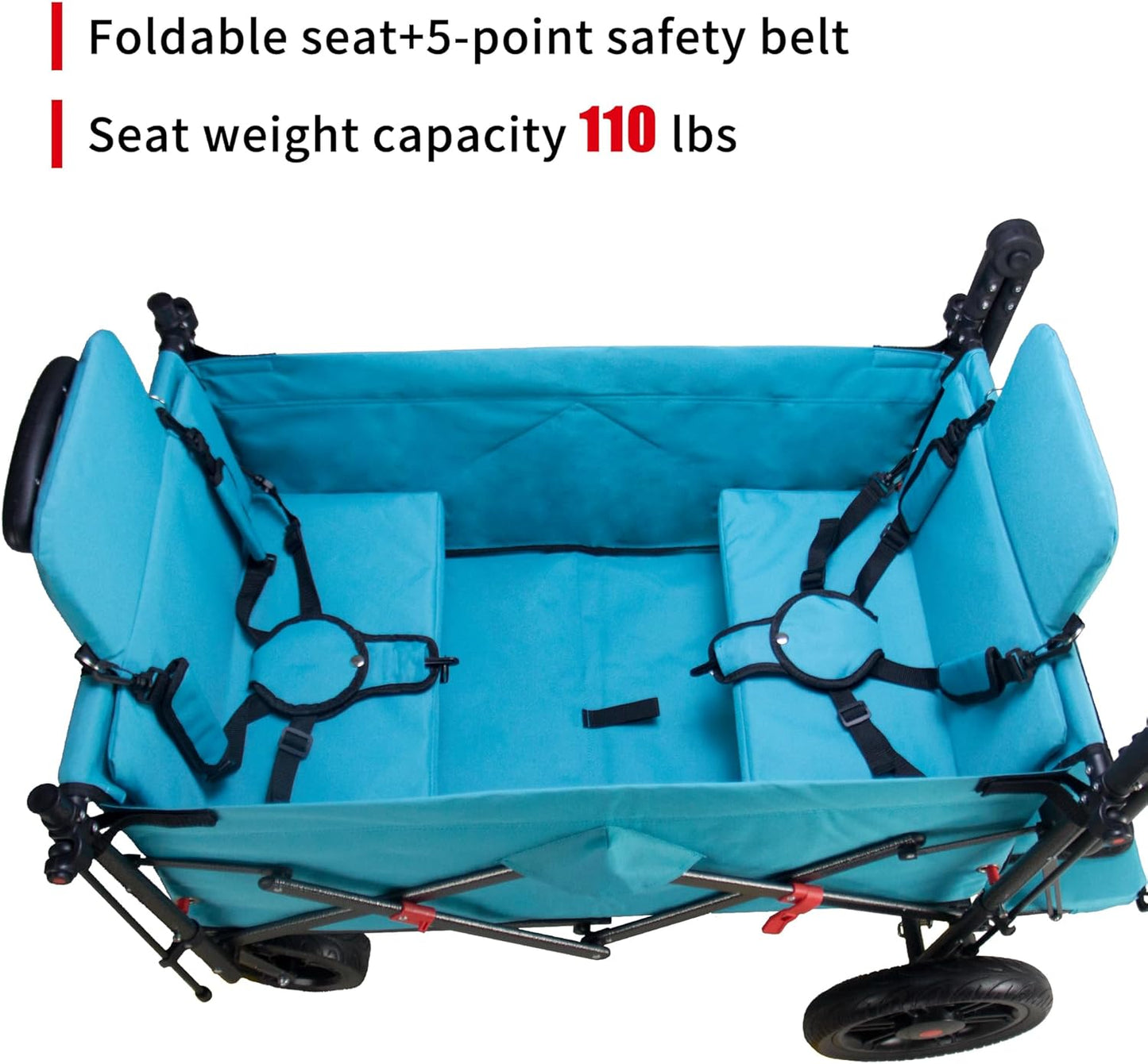 TMZ Collapsible Foldable Wagon Cart with Quick-Release Wheels and 2 Seats, Heavy Duty Wagon 265LBS Load Capacity for Camping Garden Shopping (Turquoise)