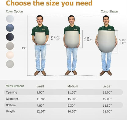 12.5"H x 11.4"D Corso Fiberstone Round Tapered Planter with Drainage Hole, Smooth Finishes, Weather Resistant for Indoor and Outdoor Use, Included 2 Extra Coco Mats (Taupe, 9" Pot Opening)