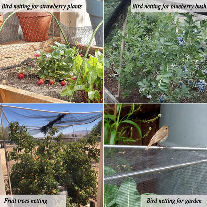 Junflying Bird Netting, 20x20 FT – 1/2" Mesh, Woven Black Netting for Garden Protection with Ties, Protects Vegetables, Fruit Trees, Blueberry Bushes & Strawberry Plants