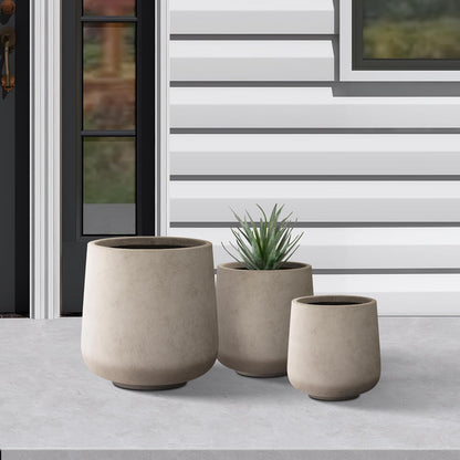 Kante 15.3"+11.6"+8.2" Dia Round Concrete Planter, Large Outdoor Indoor Planter Pots Containers with Drainage Holes and Rubber Plug for Home Garden Patio, Buff Concrete