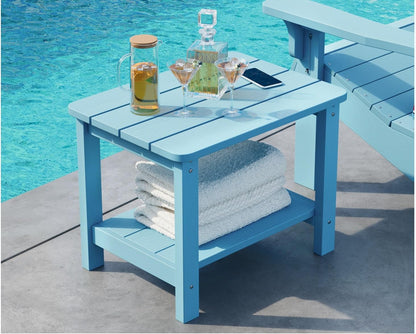 3-Piece Patio Rocking Chairs Set, Weatherproof HIPS Outdoor Rocking Chair for Adults, 400LBS Support Rocking Chairs with Table for Garden, Porch, Backyard and Indoor, Lake Blue