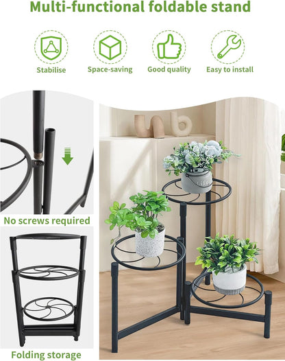 3 Tier Plant Stand Outdoor Tall Metal Corner Plant Stand for Patio Garden Balcony Living Room Bedroom Indoor Tiered Plant Shelf Black Kite