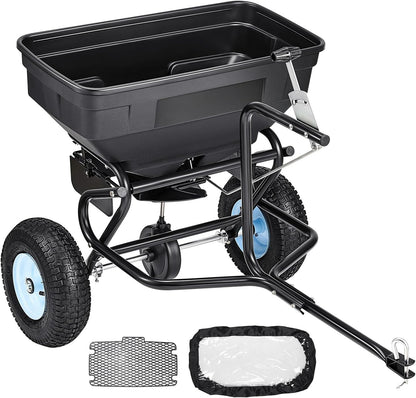 VEVOR Tow Behind Broadcast Spreader, 130LBS Capacity, Tow-Behind Lawn Spreader with 13 in Tires, 30 Adjustable Setting & 9.8 ft Spreading Width, Lawn Spreaders for Seed, Fertilizer, Salt, Ice Melt
