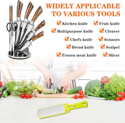 Diamond Sharpening Stone,400/1000 Grit Handheld Double-Sided Diamond Sharpener 5 in 1 Honeycomb Surface Knife Sharpener Plate Whetstone with Ceramic & Tungsten Steel Scissor Slot,Green