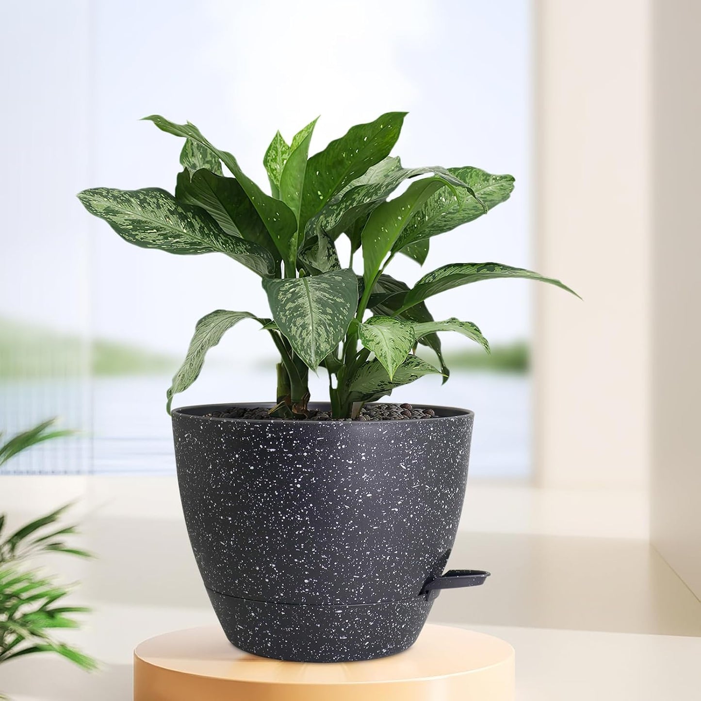 12 inch Large Self Watering Pots for Indoor Outdoor Plants, Flower Plant Pots with Mesh Drainage Holes for Garden House Plants, Plastic Planters with Reservoir for Home Decor, Speckled Black