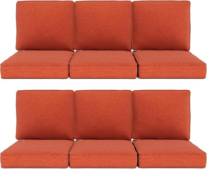 Outdoor Chair Cushions 23" x 24" x 4", Patio Deep Seat Replacement Cushions Set with Zippered Removable Cover, Weather-Resistant Olefin Fabric for Garden Chair Sofa Couch, Set of 6, Red