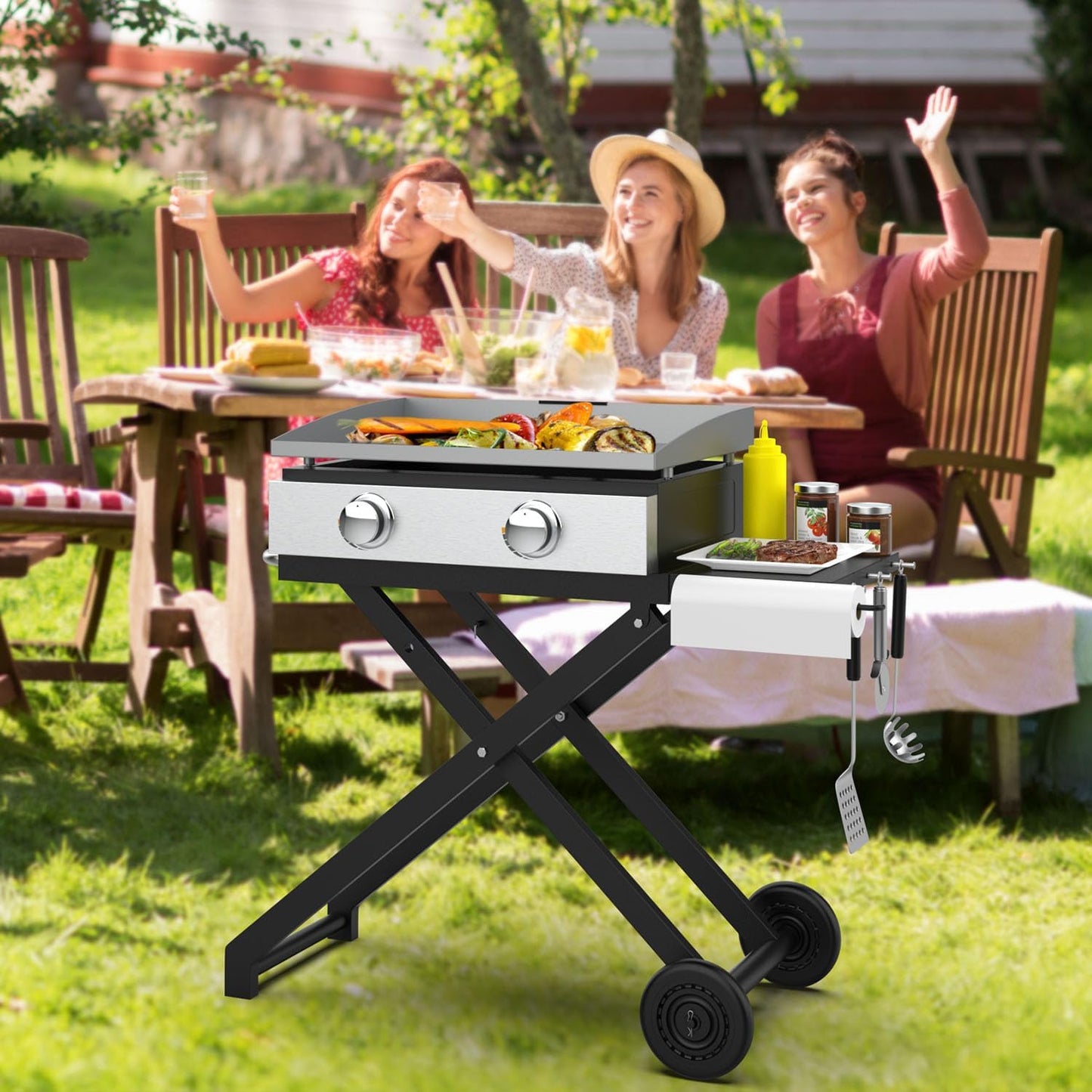 Foldable Grill Cart and Cover for Blackstone 17" and 22" Table Top Griddles, Grill Stand for Blackstone 17inch & 22inch TableTop Griddle, Camping and Outdoor Cooking.