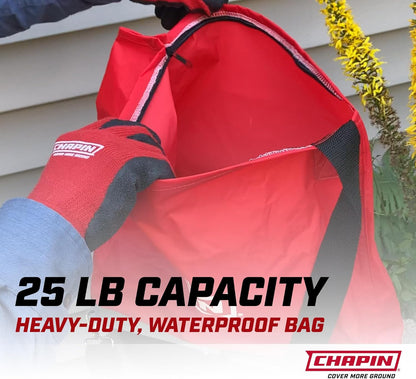 Chapin 84700A 25-Pound Professional Handheld Bag Seed spreader with Waterproof Bag, Enclosed Gears, Rear Baffle, Adjustable Shoulder Strap and Multiple Spread Options, Red