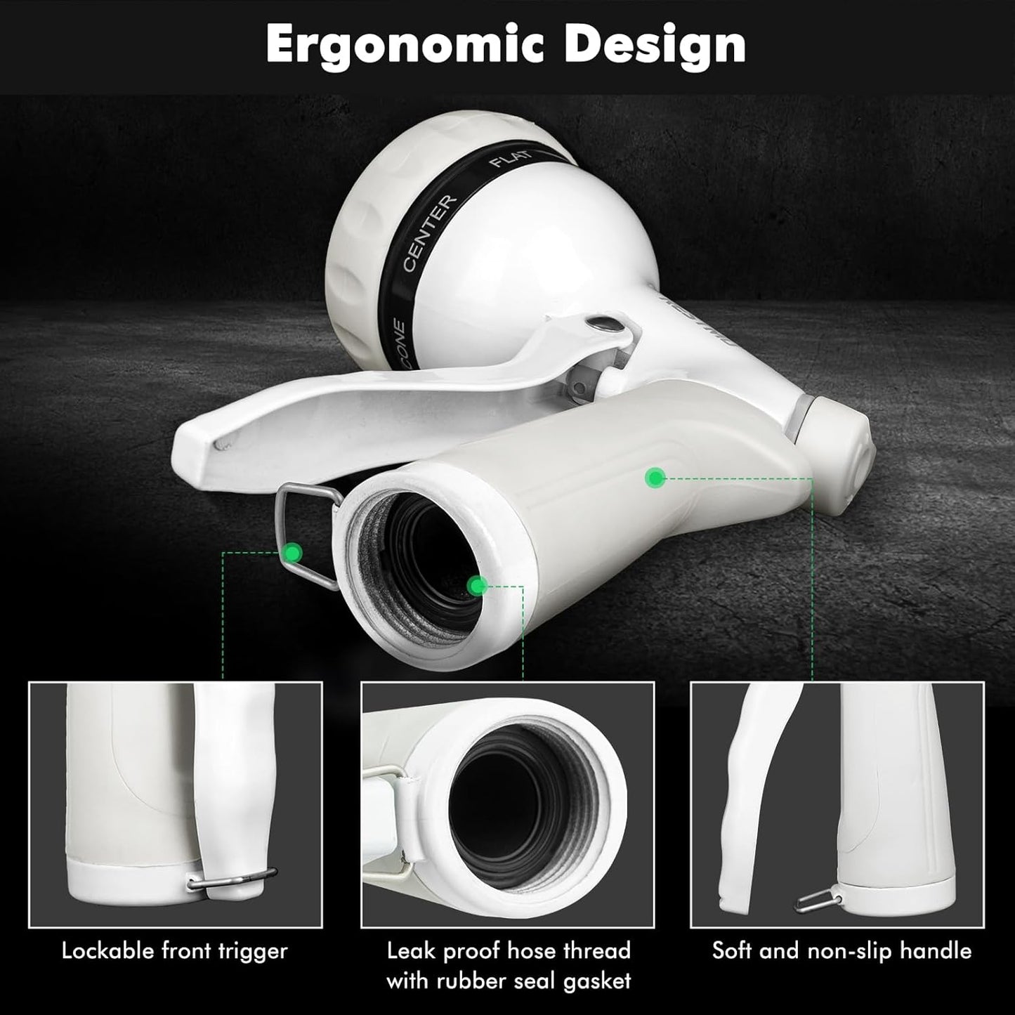 RESTMO Garden Hose Nozzle, Heavy Duty Metal Water Hose Nozzle with 7 Adjustable Spray Patterns, High Pressure Hand Sprayer with Flow Control, Best for Watering Plant & Lawn, Washing Car & Pet, White