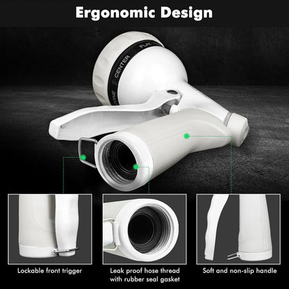 RESTMO Garden Hose Nozzle, Heavy Duty Metal Water Hose Nozzle with 7 Adjustable Spray Patterns, High Pressure Hand Sprayer with Flow Control, Best for Watering Plant & Lawn, Washing Car & Pet, White