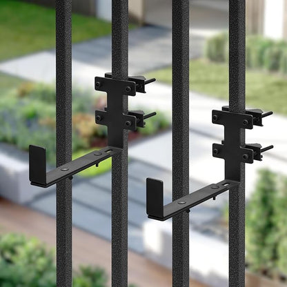 Planter Box Bracket, Flower Box Holder Circular and Square Railings Brackets,Adjustable Deck Railing Planter Box Holder for Patio Garden Fence Pergola Balcony (2 Pieces)
