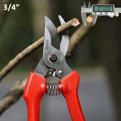 7" Small Pruning Shears Garden Shears - Premium Alloy Steel Bypass Pruner, Precision-ground Blades, Heavy Duty Gardening Tools, Red