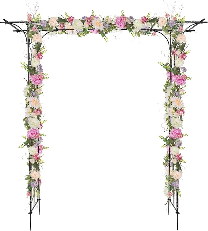 VINGLI Garden Arbor, Arch Archway for Wedding Ceremony Party, Steel Garden Trellis for Plant Climbing, Christmas Decorations Pergola for Backyard, Lawn (Black)