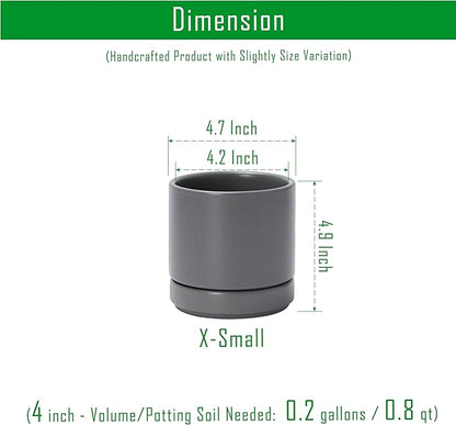 D'vine Dev Set of 2 Plants Pots, 4.7 Inch Ceramic Planter Pot for Plants with Drainage Hole and Saucer, Speckled Grey, 94-V-B-3