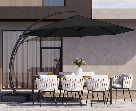 Kingdura 11ft Offset Cantilever Patio Umbrella with Base Included, Large Round Aluminum Outdoor Umbrella, 360° Rotation & Infinite Tilt, Heavy Duty Frame for Deck Pool Backyard, Black