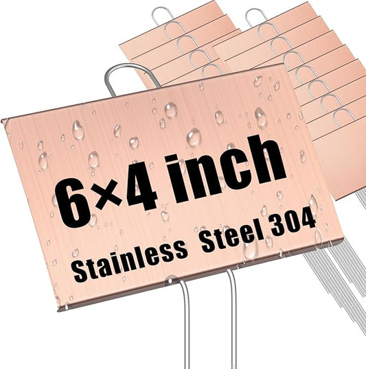 Landhoow 12 Pcs Large Garden Plant Markers Metal Plant Labels Sign 4'' x 6'' with 11'' Stake Weatherproof Waterproof Garden Sign for Outdoor Seedlings Herbs Vegetable Greenhouse, Rose Gold