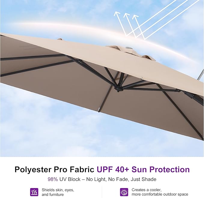 PURPLE LEAF 8' X 10' Left-right Tilting Outdoor Patio Umbrella Swivel Offset Cantilever Heavy Duty Rectangle Aluminu Umbrella with UV Resistant for Deck Pool Patio Backyard, Sand Dune