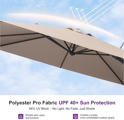 PURPLE LEAF 10' X 6.5' Left-right Tilting Outdoor Patio Umbrella Swivel Offset Cantilever Heavy Duty Rectangle Aluminum Umbrella with UV Resistant for Deck Pool Patio Backyard, Sand Dune