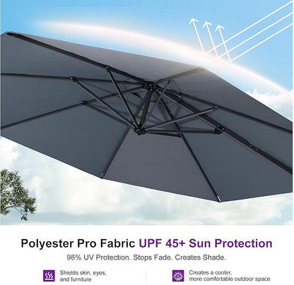 PURPLE LEAF 11 Feet Patio Umbrella Outdoor Cantilever Round Umbrella Aluminum Offset Umbrella with 360-degree Rotation for Garden Deck Pool Patio Light Grey