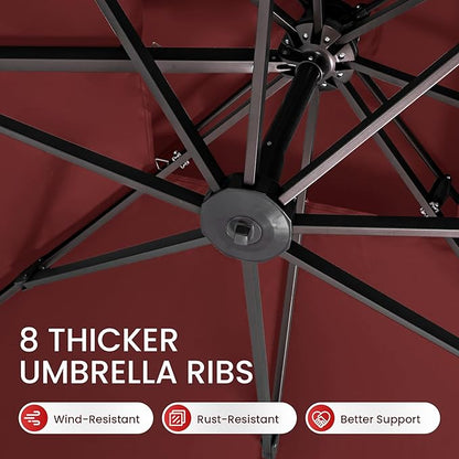 10x10 FT Cantilever Patio Umbrella with Base Included Double Top Outdoor Square Large Heavy Duty Aluminum Offset Umbrellas with 7 Level Tilt 360-degree Rotation for Pool Garden Deck,Wine Red
