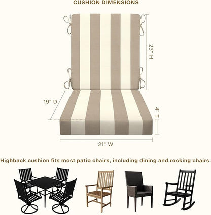 Honeycomb Outdoor Highback, 21 x 42, Cabana Stripe Tan Chair Cushion for Patio Furniture