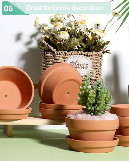 vensovo 4.5 Inch Terracotta Shallow Succulent Pots - 6 Pack Terra Cotta Clay Pot with Saucer, Cacuts Indoor and Outdoor Planters with Drainage Hole