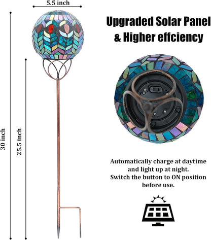 VCUTEKA Solar Outdoor Lights Garden Decor Mosaic Solar Garden Lights Waterproof Glass Ball LED Pathway Stake Light for Landscape Lawn Patio Yard Decoration 6 inch, Colorful