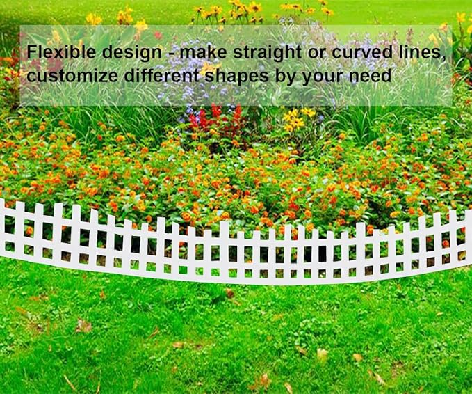 Garden Edging 33FT, Landscape Edging Borders [Extra Tall 4.9IN ] Flexible Lawn Edging Kit with 60pcs Stakes,Mini Plastic Fence for Tree Flowerbeds Grass Yard -White-2