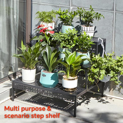 3 Tier Metal Plant Stand,Rectangle or Round Decorative Flower Step,Garden Shelf Flower Pot Holder Storage Organizer Rack for Indoor Outdoor Use