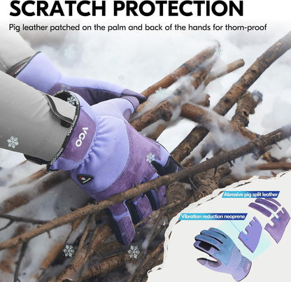 Vgo... Winter Gardening Gloves Women,Safety Work Gloves, Puncture-proof,Thornproof,Touchscreen(1 Pair,M,Purple,SL7471FLWP)