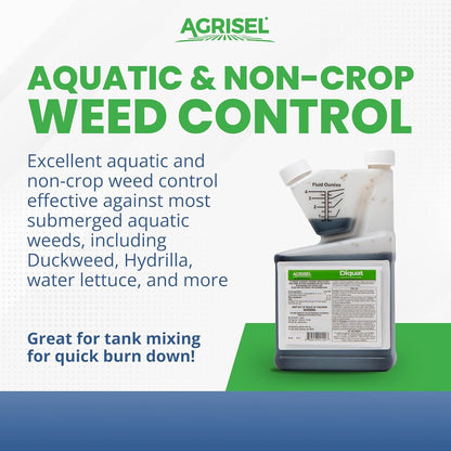 Diquat Weed Killer, Fast-Acting Formula for Aquatic and Landscape Weeds, Safe on Ornamentals, Visible Results in 1-2 Days, Pet Safe, 3-Pack of Disposable Gloves Included, 32 Ounces