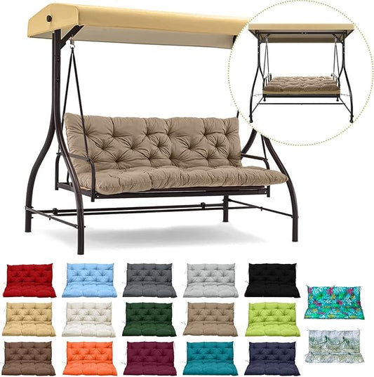 Swing Replacement Cushions with Backrest, 2 or 3 Seater Waterproof Non-Slip Overstuffed Swing Pad, Indoor/Outdoor Bench Cushion for Porch Chair Swing Garden Furniture(Khaki 40 * 40 in)