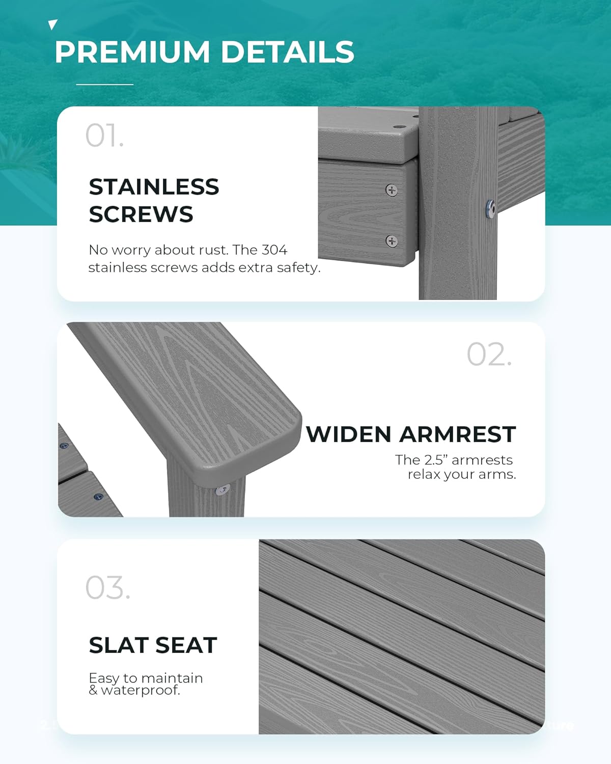 SERWALL Patio Dining Chair Set of 2, Gray